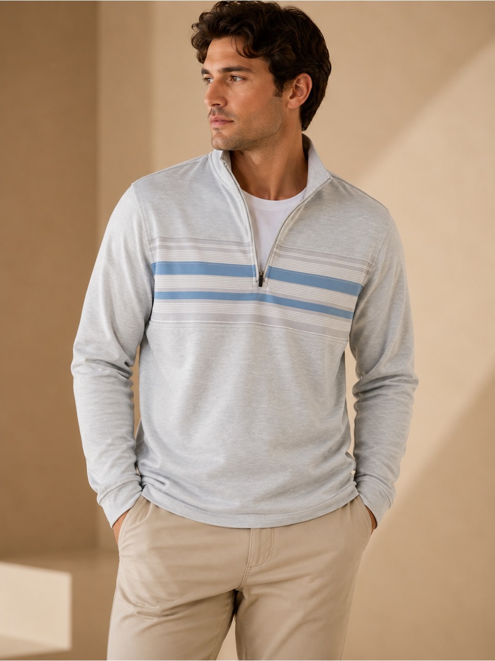 Pebble Beach Dry-Luxe Performance Striped Quarter Zip Medium
